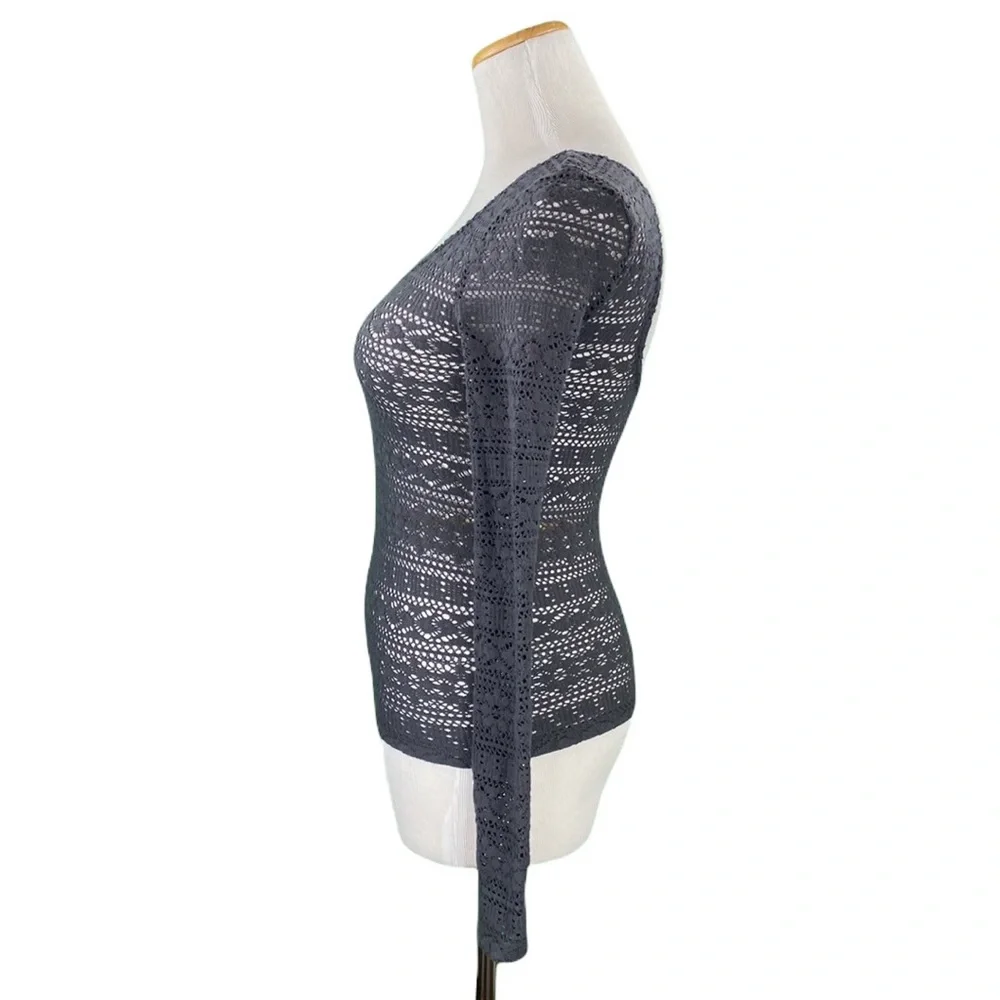 American Eagle Gray Open Back Lace Knit Sweater - Picture 7 of 11